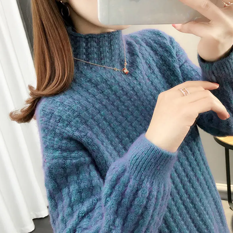 

QNPQYX Winter Y2k Thick Sweater Women Knitted Ribbed Pullover Sweater Long Sleeve Turtleneck Slim Jumper Soft Warm Jersey woman