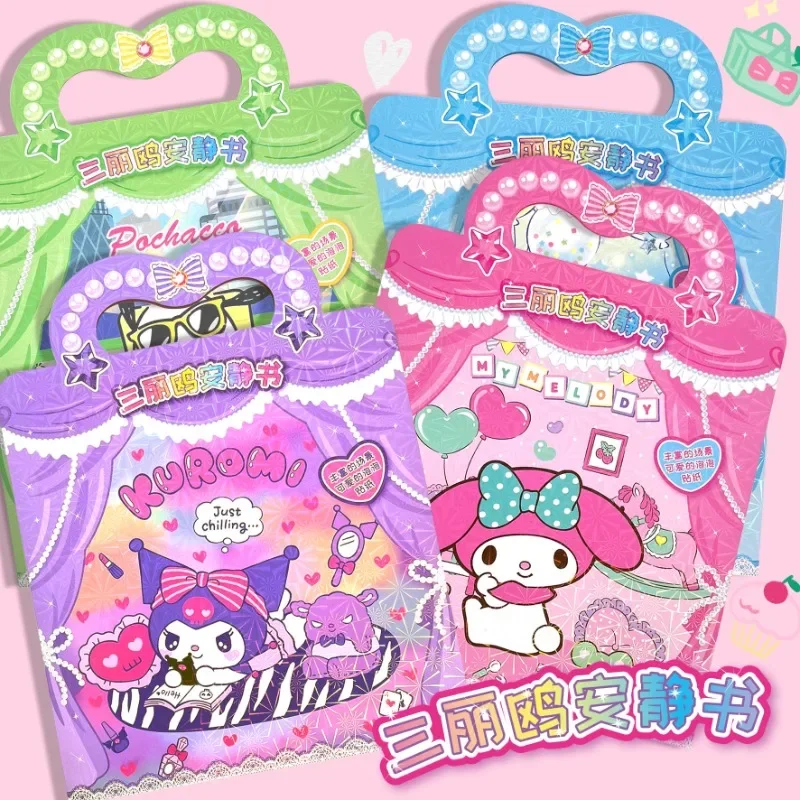 

Anime Sanrio Quiet Book Stickers Kawaii Cartoon Children's Big-eared Dog Melody Toy Book Portable Bubble Sticker Book