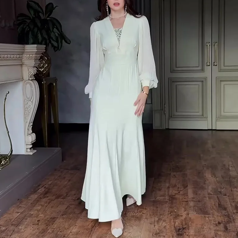 أنيقة الخامس الرقبة الترتر البوق فستان الحفلات الم...