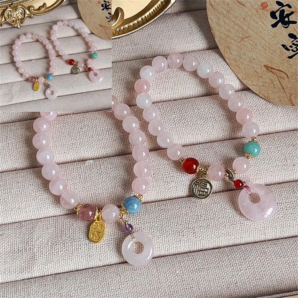 Браслет с натуральными розовыми кристаллами