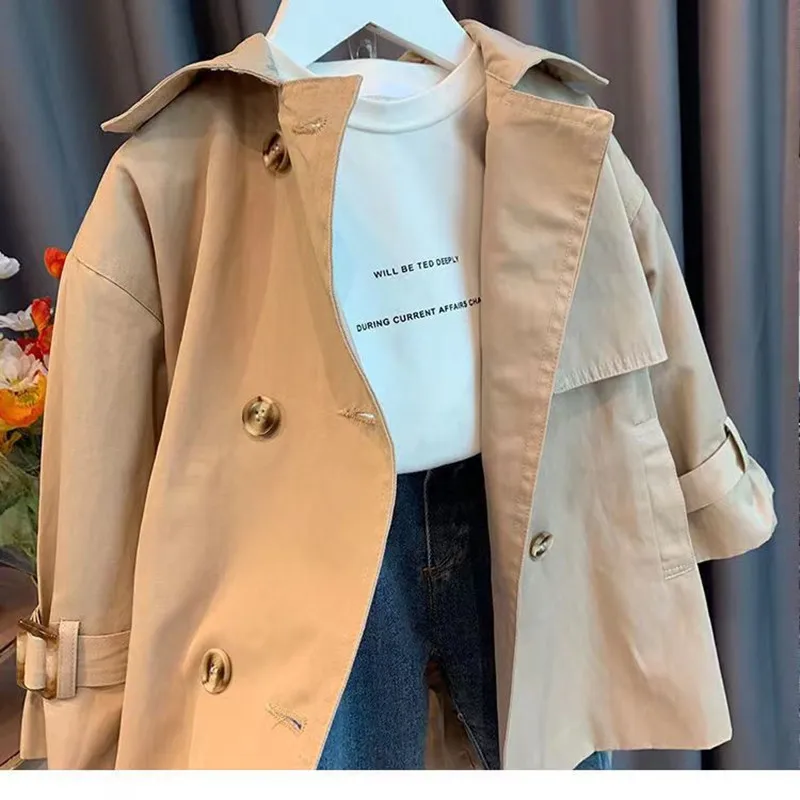 FaShion Baby Girls' Trench Coat Mid Length Autumn Children's 2023 New British Style Coat Baby Clothing  Korean Version Coat 2-8Y
