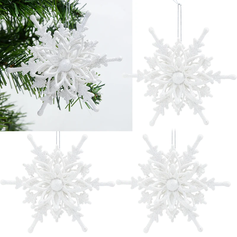12cm Christmas 3D Snowflake Pendants Ice Glitter White Snowflake Xmas Tree Hanging Decoration For Home New Year Noel Gifts