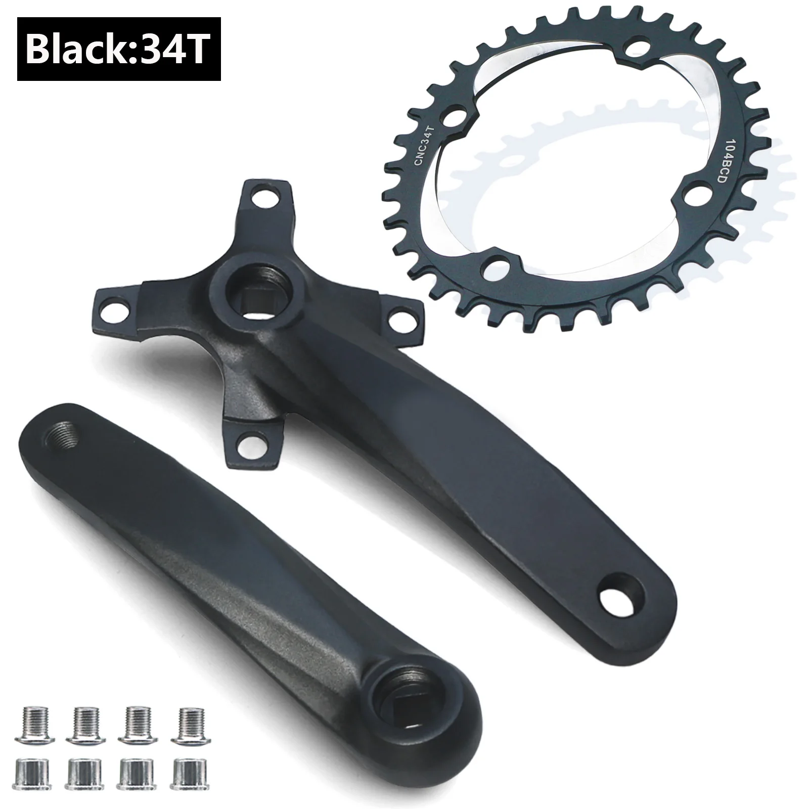 Pédalier de Vélo de Montagne CNC en Alliage d'Aluminium Carré Conique Plateau Noir 34T