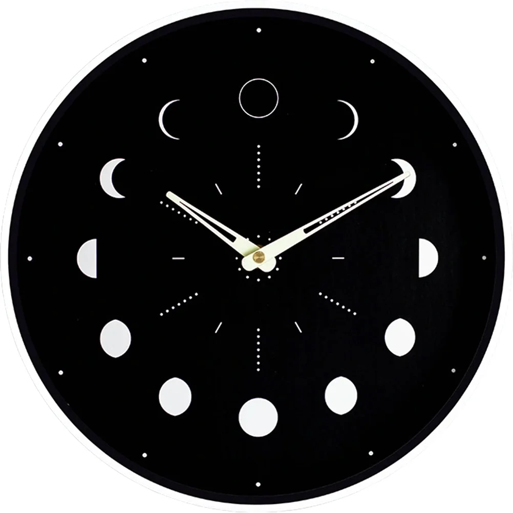 

Wall Clock Wooden Luminous Wall-mounted Moon Phase Mute Clock No