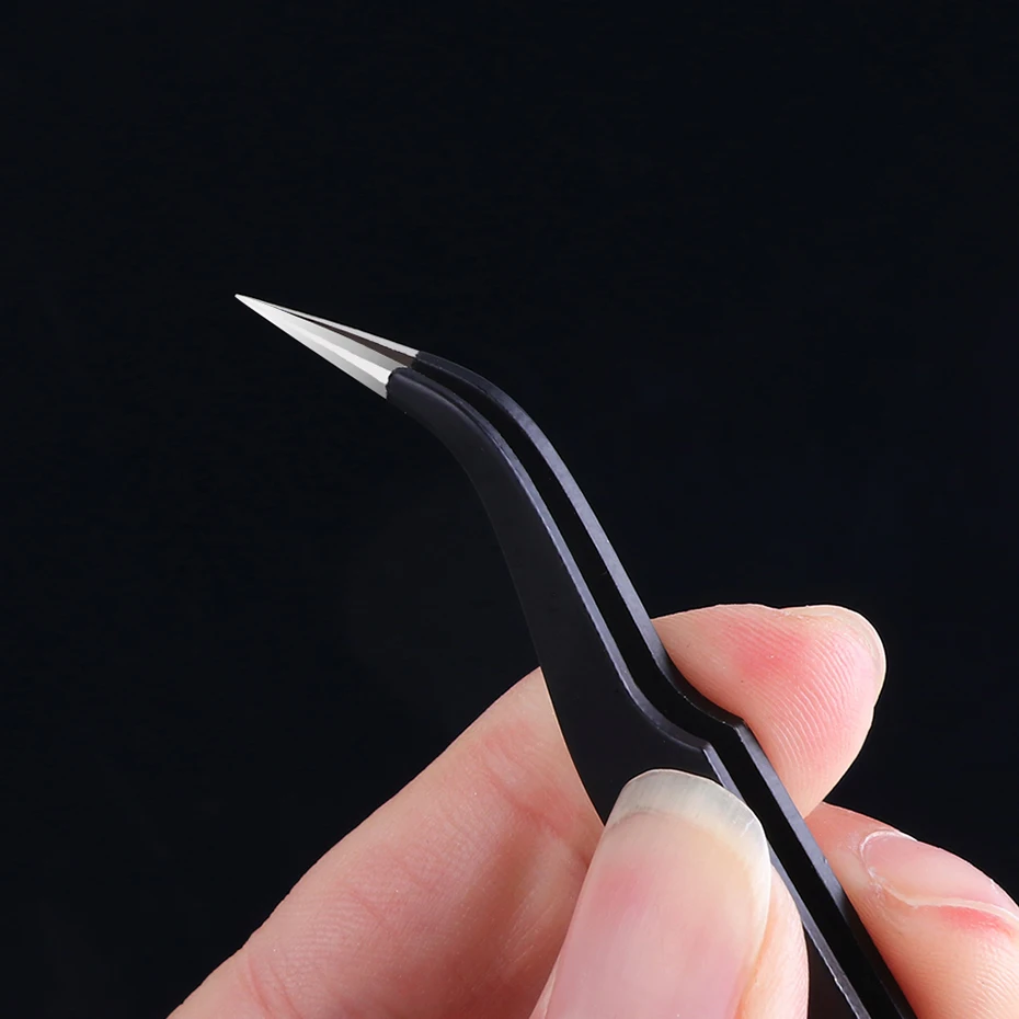2pcs Professional Nail Art Stainless Steel Curved Straight Tweezer Black Picking Rhinestone Pliers Manicure Nipper Tool Supplies