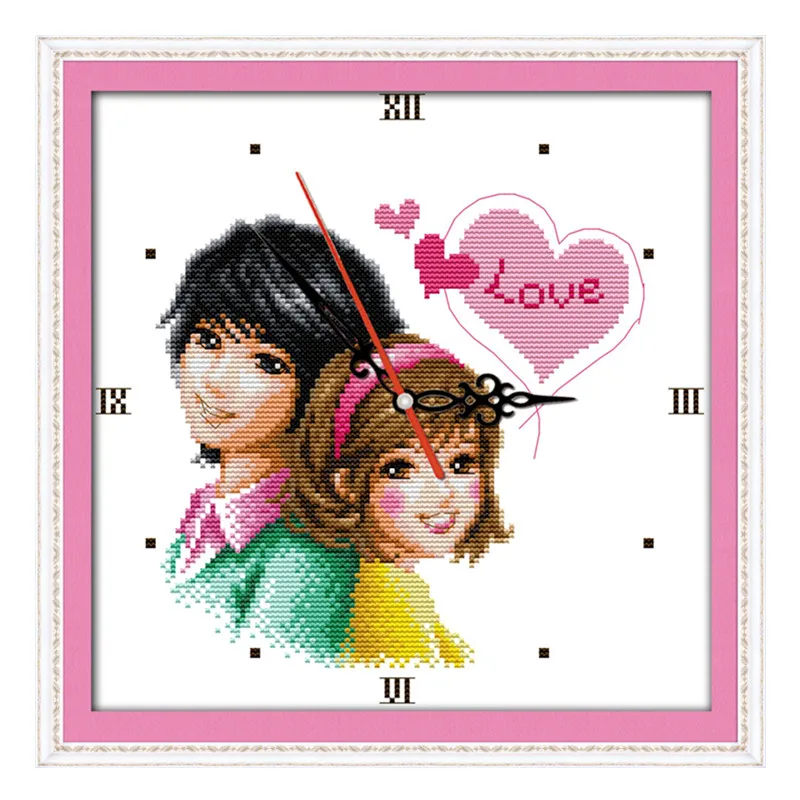 

The lovers clock face cross stitch kit 14ct 11ct count print canvas wall clock stitching embroidery DIY handmade needlework