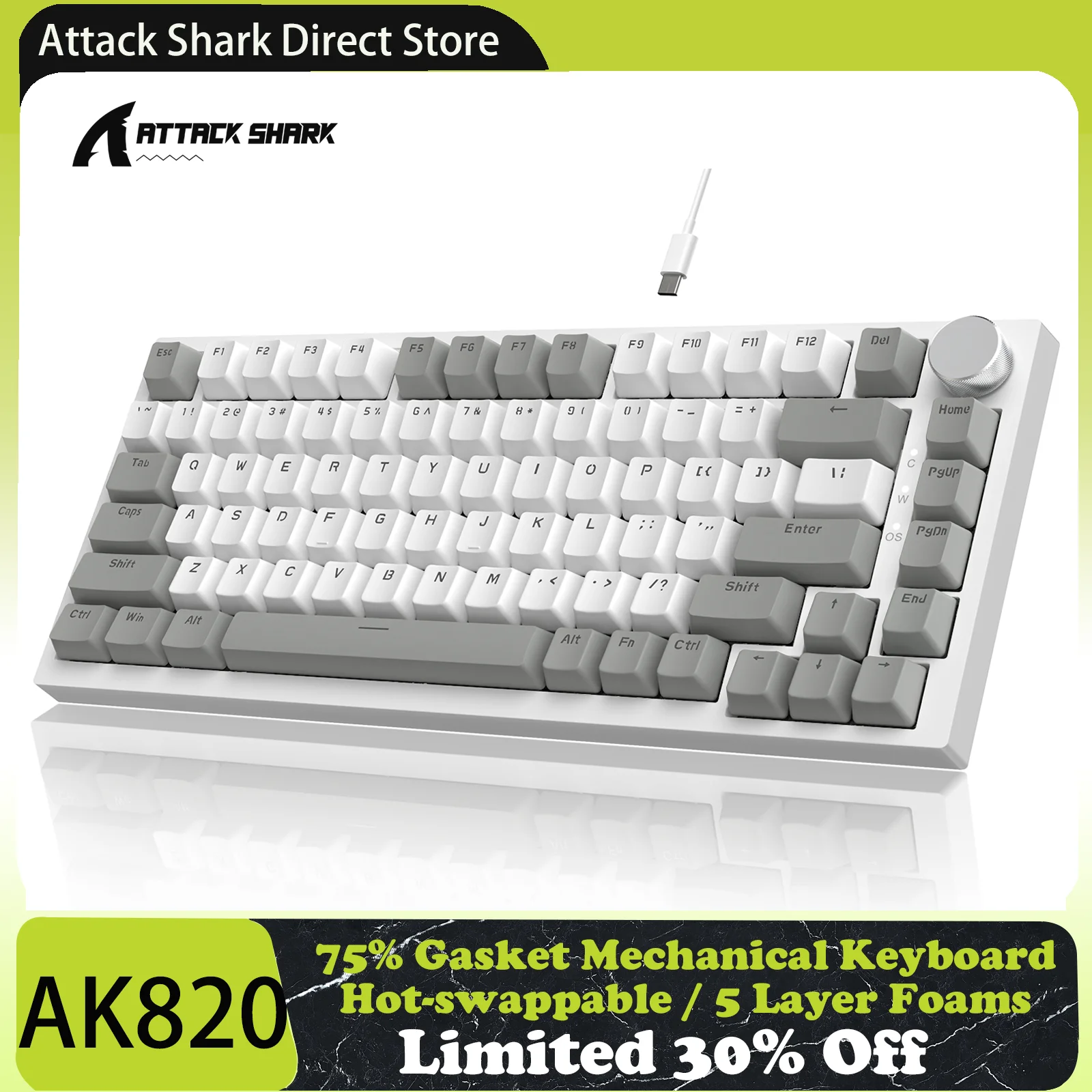 Attack Shark x AJAZZ AK820 Gasket Mechanical Keyboard with Knob