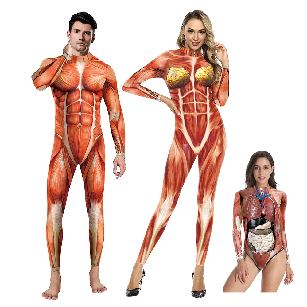 Halloween 3D Party Muscle Printed Jumpsuit Elastic Human Anatomy Bodysuit Cosplay Costume halloween costumes