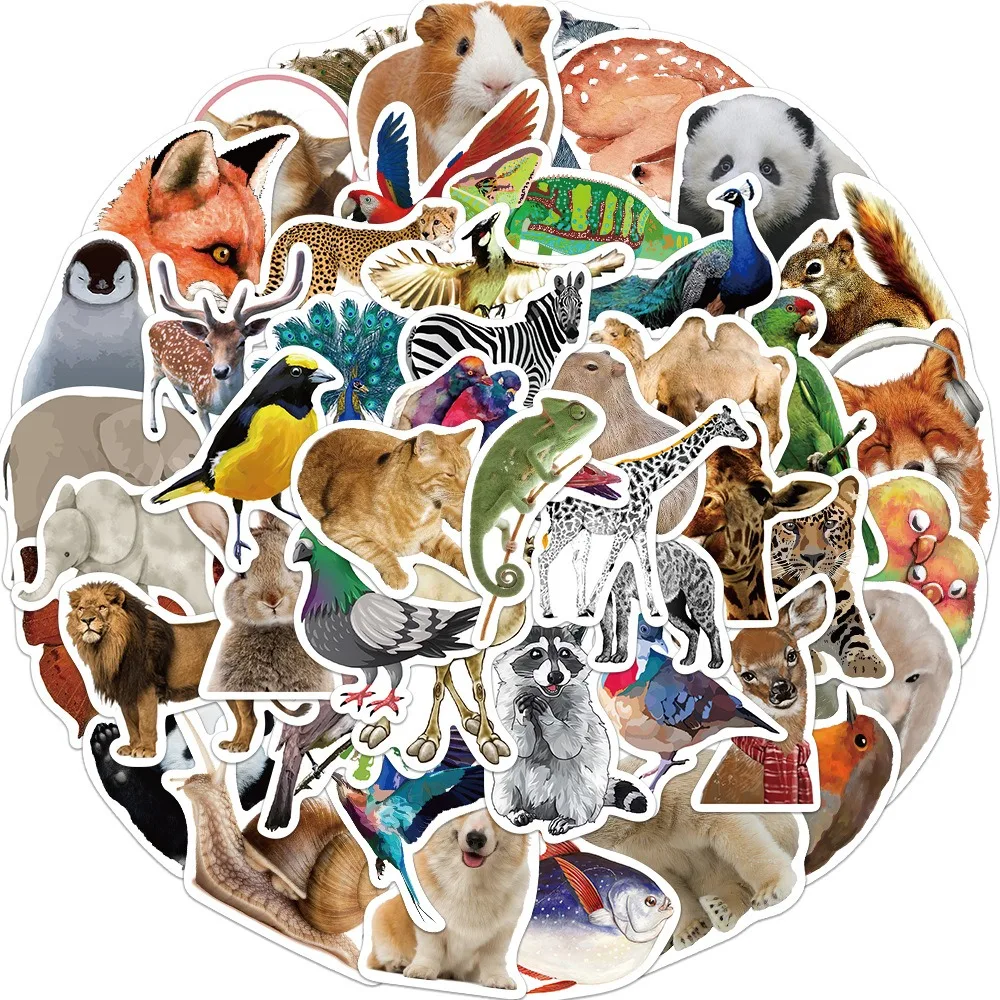 50pcs Jungle Zoo Wild Animal Stickers Aesthetic Phone Wall Scrapbook Motorcycle Waterproof Cartoon Sticker for Kids Toys Gifts 2