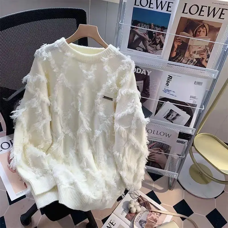 2024 New Autumn/Winter Vintage Tassel Plush Knitted Shirt Versatile, Soft, Comfortable, Handsome, Trendy Sweater for Men and Wo