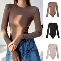 Sexy Y2k Woman Bodysuits Long Sleeve O Neck Black Brown Coffee Body Top Women's Streetwear Rave Thong Spandex Bodysuit