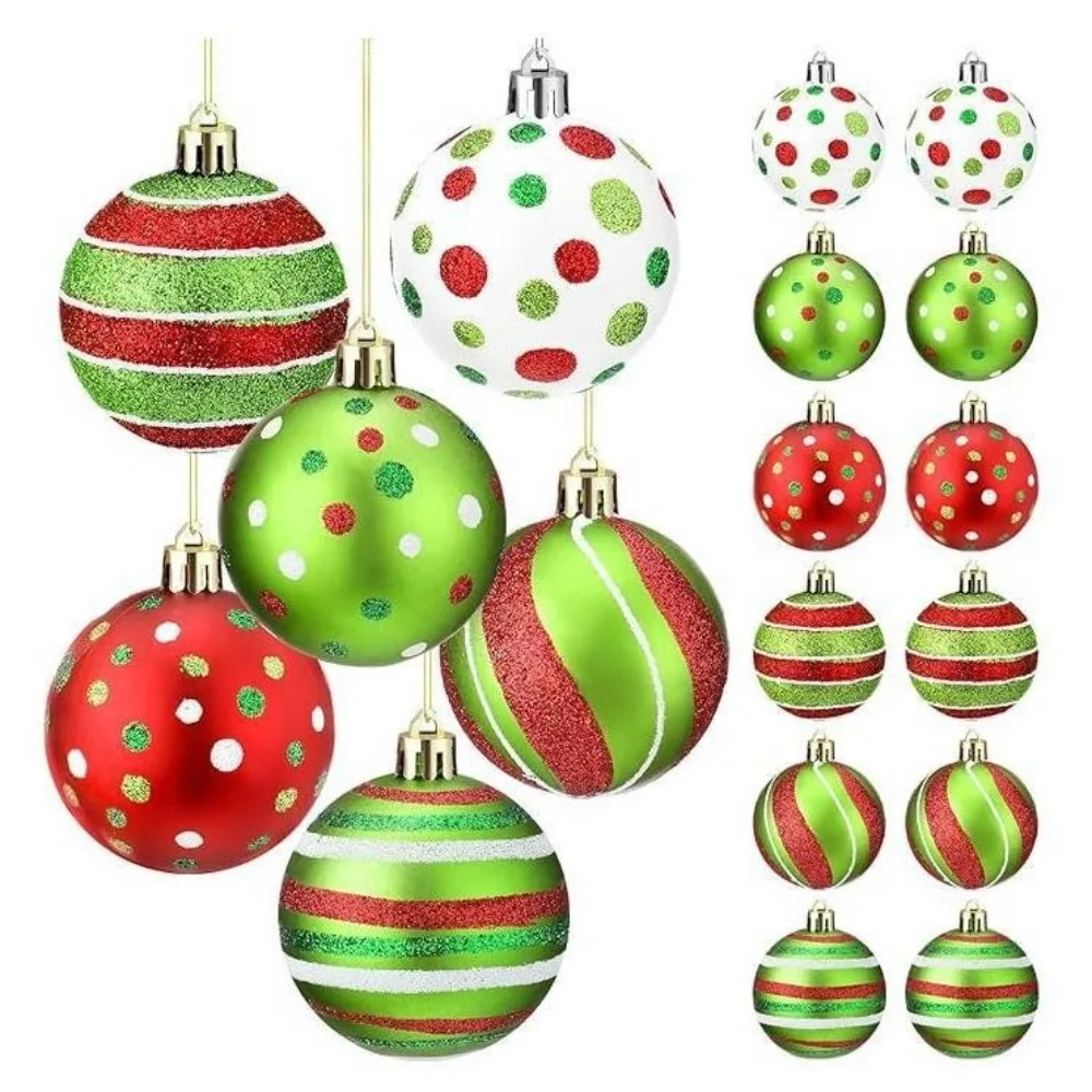 Description Picture 2 of item12pcs New Glittering Christmas Balls Ornament 2.4 Inch Hanging Swirl Elf Balls Red Green Plastic Christmas Baubles Holiday Decor