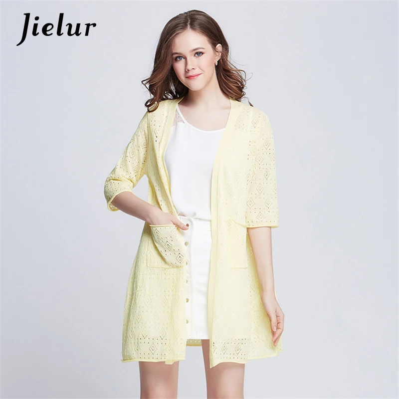 

Fashion New Sweater Women Hollow Thin Cardigans Pure Color Knitwear Long Cardigan Women's Clothing Kimono Jacket