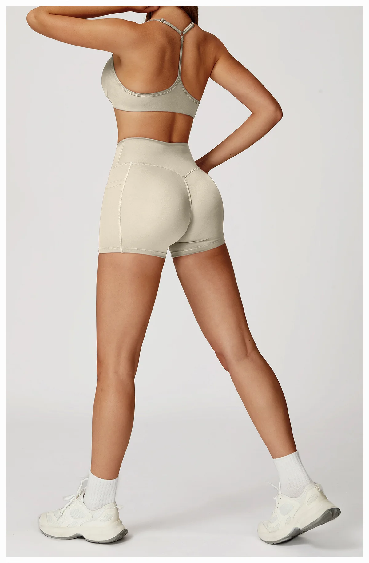 Legging Court Sport Femme Taille Haute avec Poches