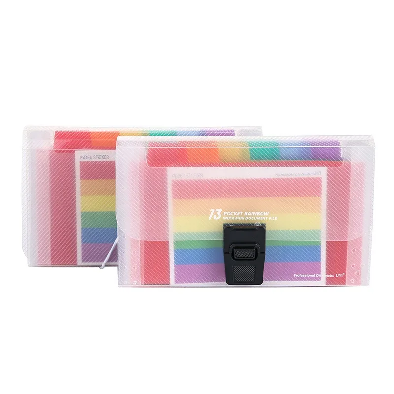 Grids Mini Organ Bag Rainbow Inner Page Large Capacity File Folder Data Storage Organizer School Office Education Supplies