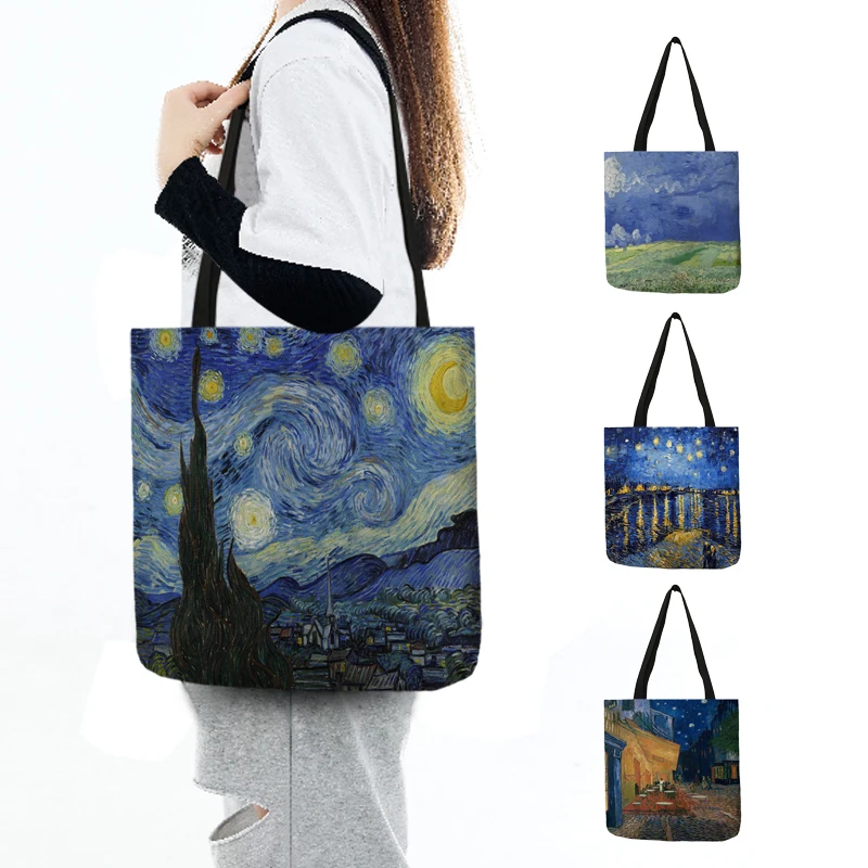 

2024 New Design Tote Bag Women Lady Shoulder Bag Classic Starry Night Sunflower Print Shopper Bags for Supermarket Travel
