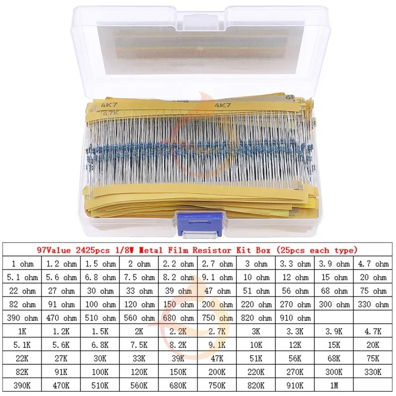 1/6W 1/4W 1/2W 2W 3W 0&Omega; ~ 10M&Omega; 1% Metal Film Resistor Resistance Assortment Kit DIY Electronic components set