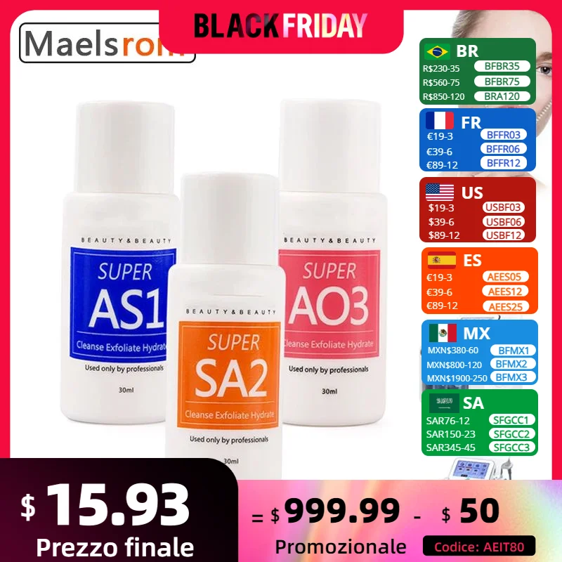 AS1 SA2 AO3 30ml High Concentrated Solution Liquid For Dermabrasion Beauty Machine Kit of 3 Serums Skin Deep Cleaning Skin Care facial serum