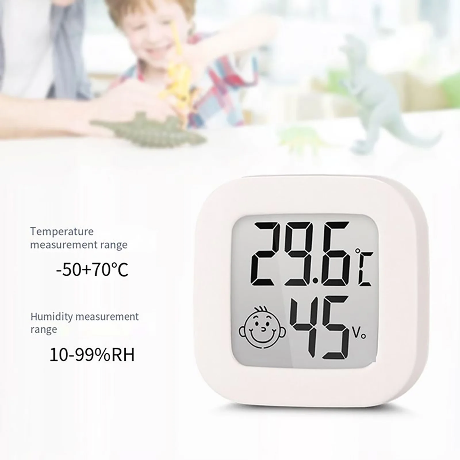 Electronic Thermo-Hygrometer with Face Icon LCD Digital Display Temperature  Humidity Monitor Built-in 2032 Button Battery