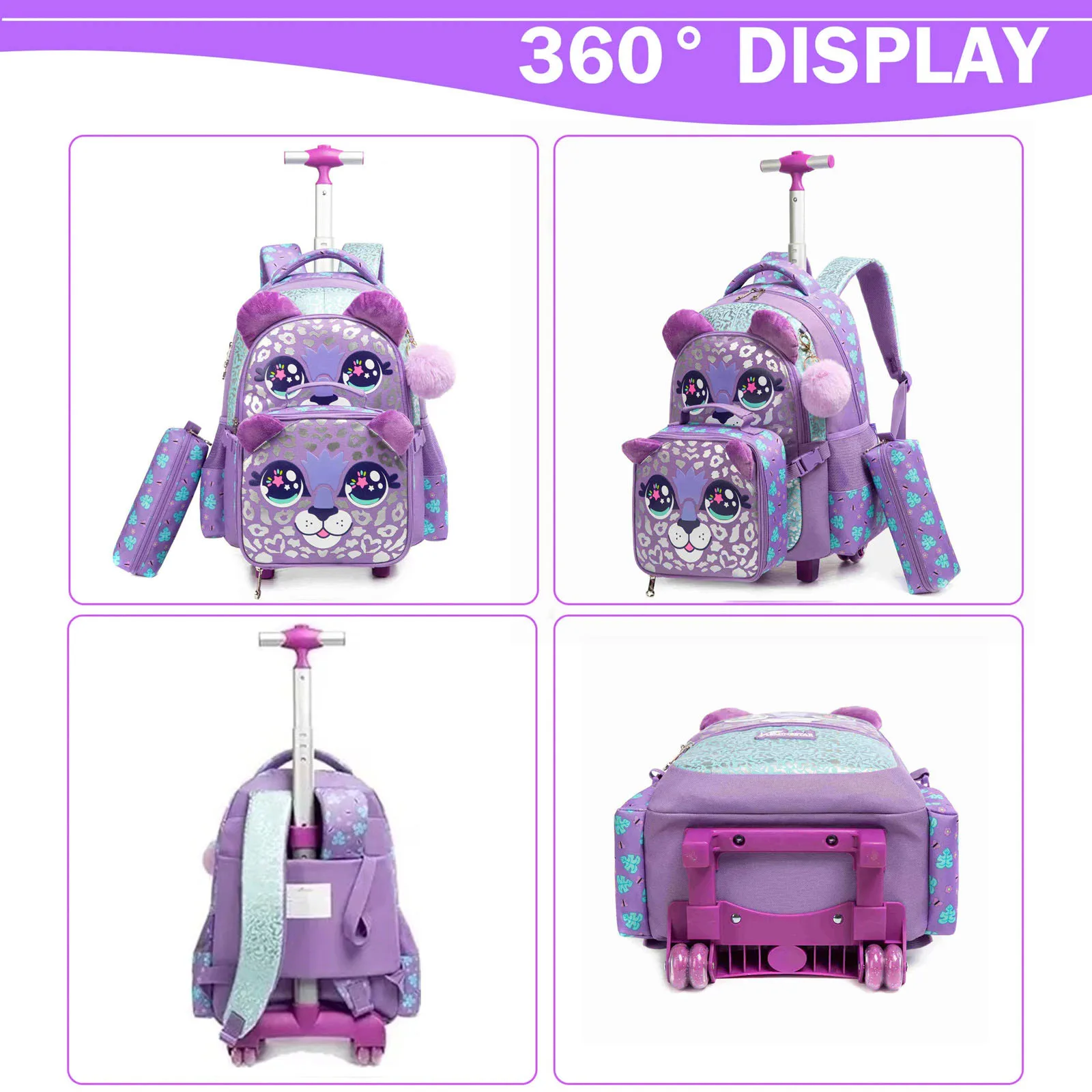 Rolling Backpack for Girls Kids Students