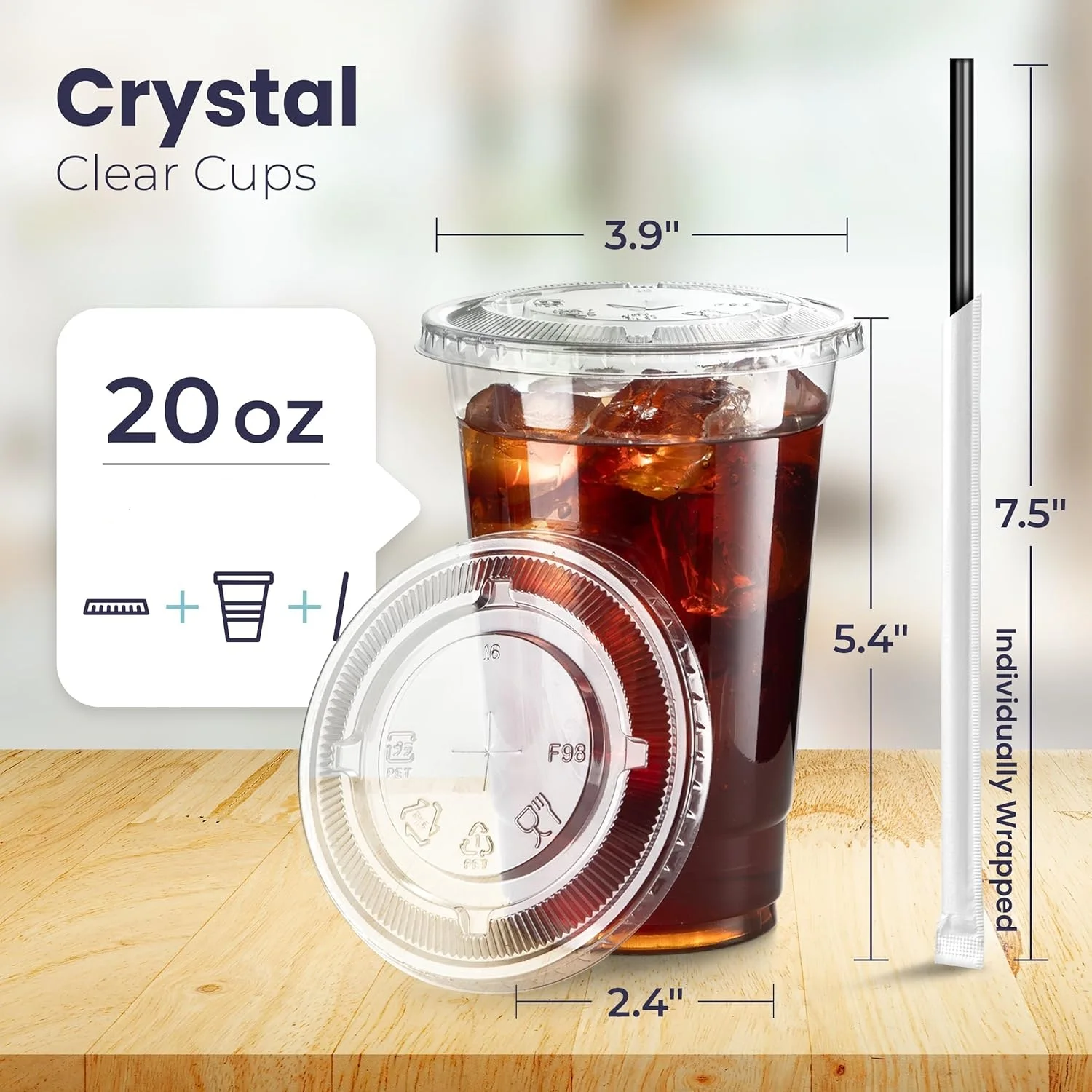 Disposable Clear Plastic Cups with Flat Lids - BPA-Free Premium Smoothie and Iced Coffee Cups