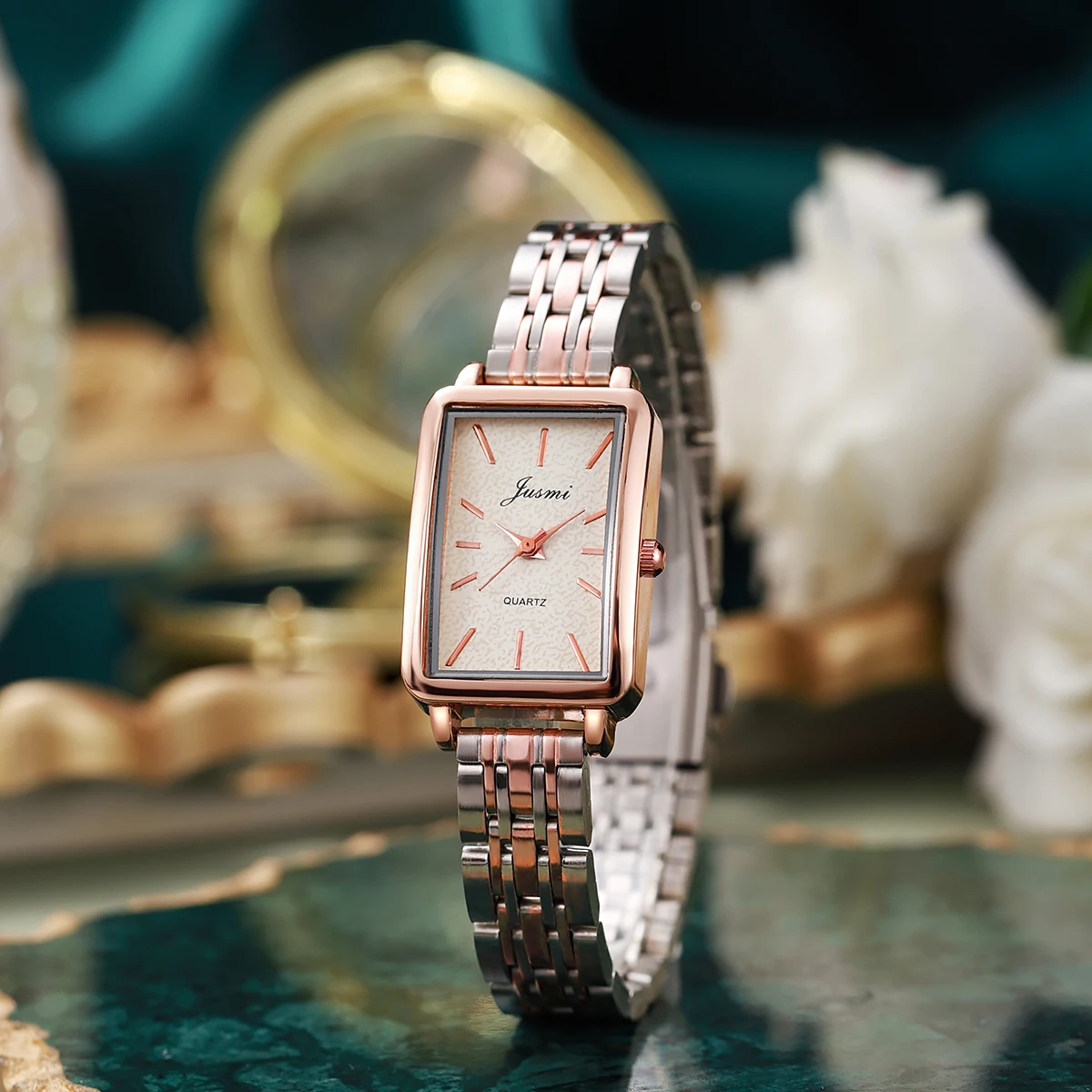 Montre Femme Verte Avaner Montre Femme Carrée Bracelet Acier