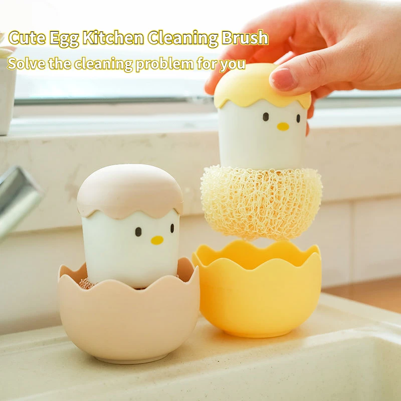 

Hot Pot Pan Sponge Scouring Pads Cute Egg Kitchen Cleaning Brush Silicone Dishwashing Brush Fruit Vegetable Cleaning Brushes