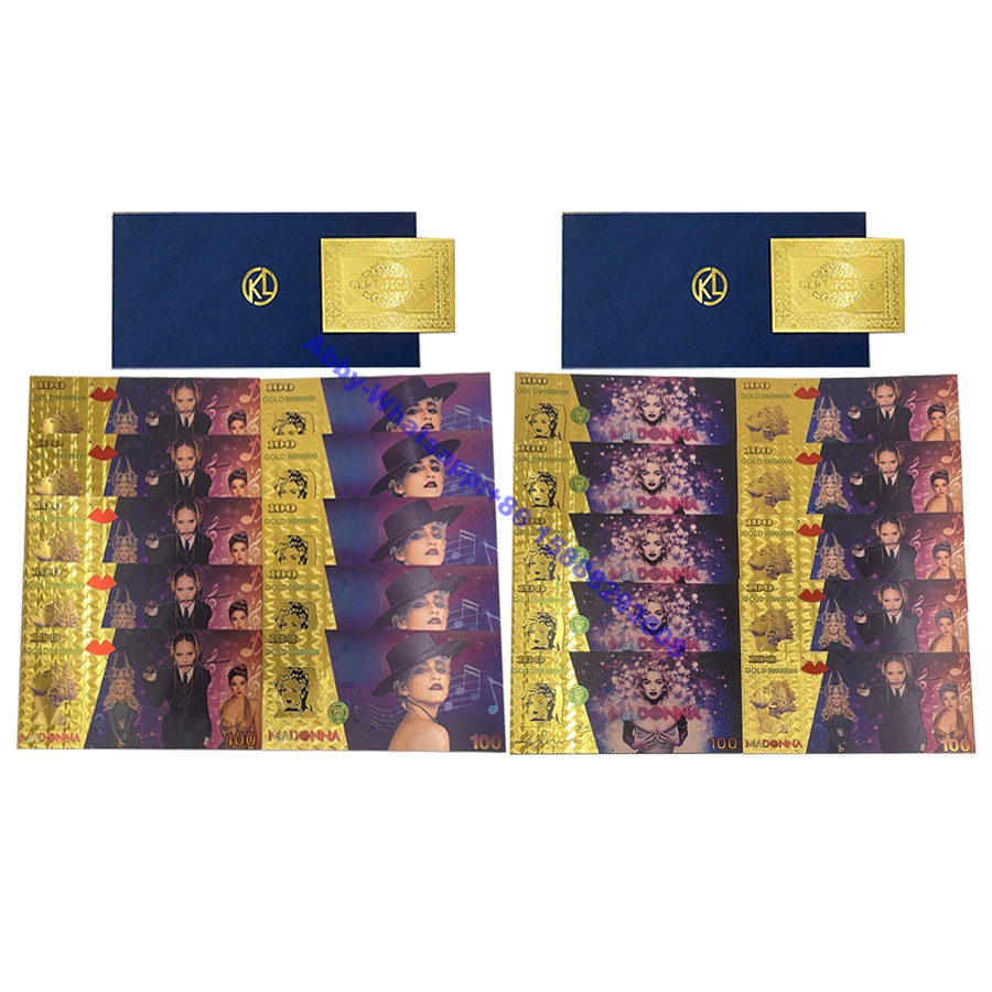 

10pcs/lot Us rock singer Madonna gold plated banknote sexy woman cards tickets for commemorative collection