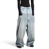HKSH Spring Autumn New Men's Tide Punk Ripped Denim Pants Women's Spliced Double Layer Waist Baggy Jeans Streetwear Chic  HK3747 6