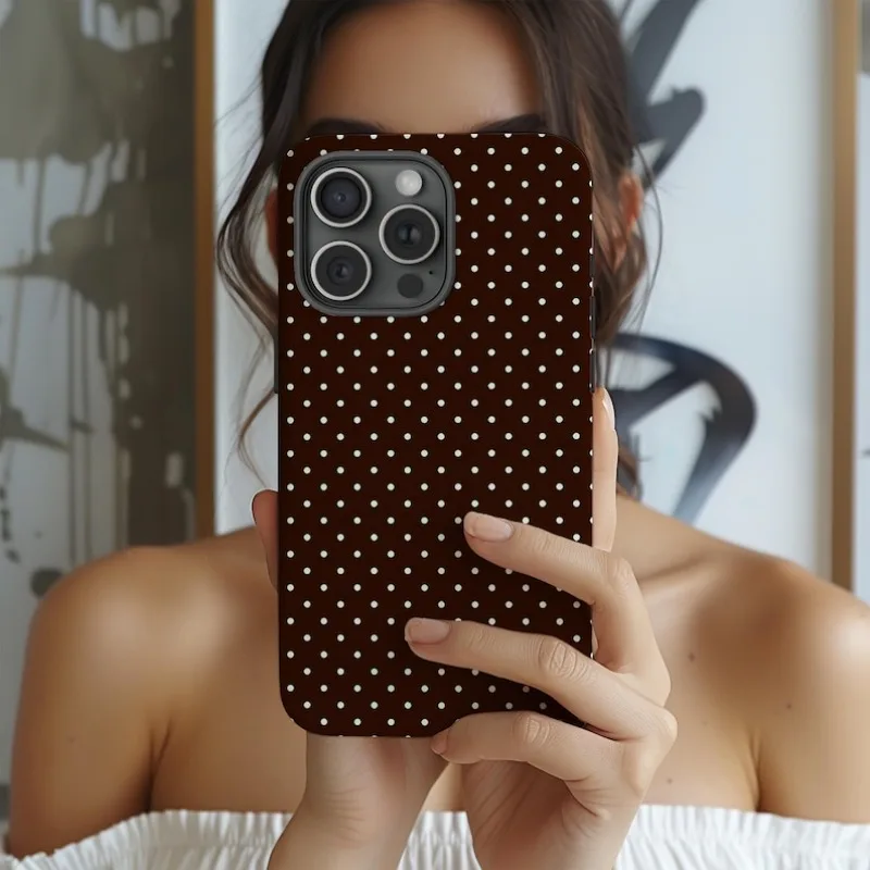 Polka Dot Magnetic Brown Phone Case with Double-Layer TPU Back Cover