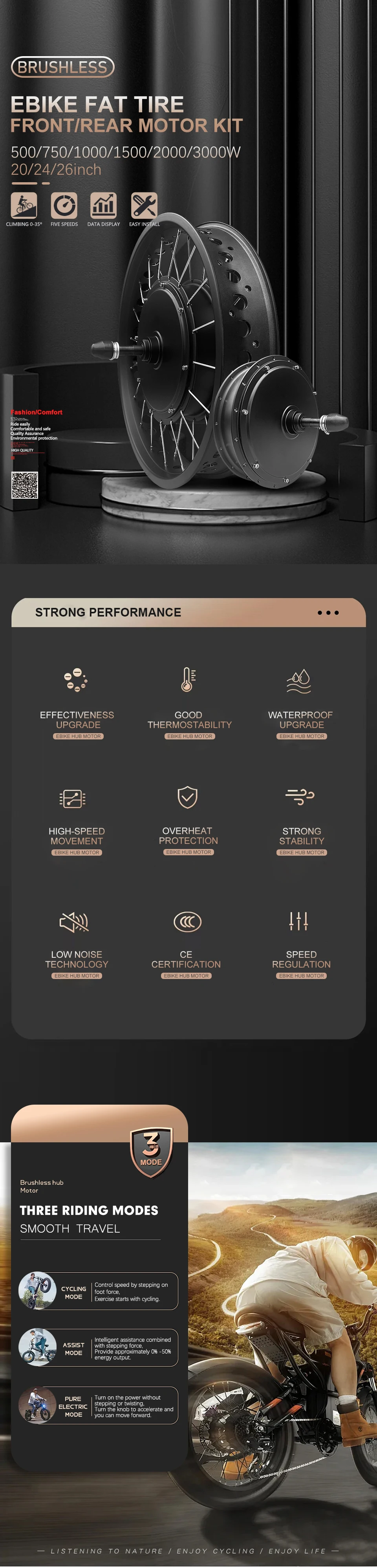 Description Picture 3 of itemElectric Fat Bike Kit 48V 500W 1000W 1500W 3000W 20 26inch 4.0 Tyre Brushless Hub Motor For Snow ebike Conversion Kit 20 26inch