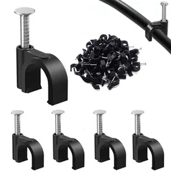 Universal Black Cable Clips - 100 Pack Assorted Sizes for Secure Cord Management (Black 6mm)