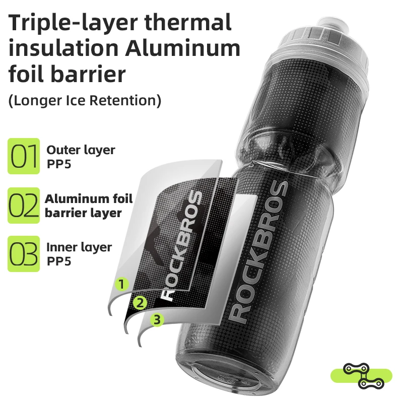 ROCKBROS Cycling Insulated Water Bottle Thermal Drink PP5 Silicone 670ml Fitness Outdoor Sports Bicycle Portable Water Kettle water bottle bicycle water bottle sports bottle