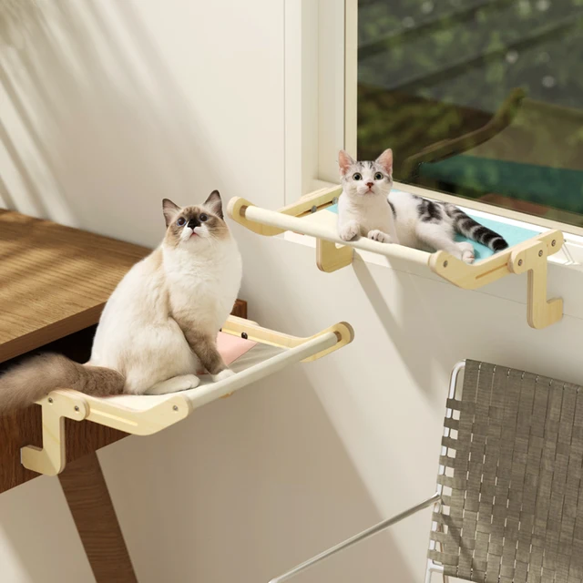 Mewoofun Perchoir de Fen tre Robuste pour Chat Montage en Bois Lit Suspendu Toile de Coton