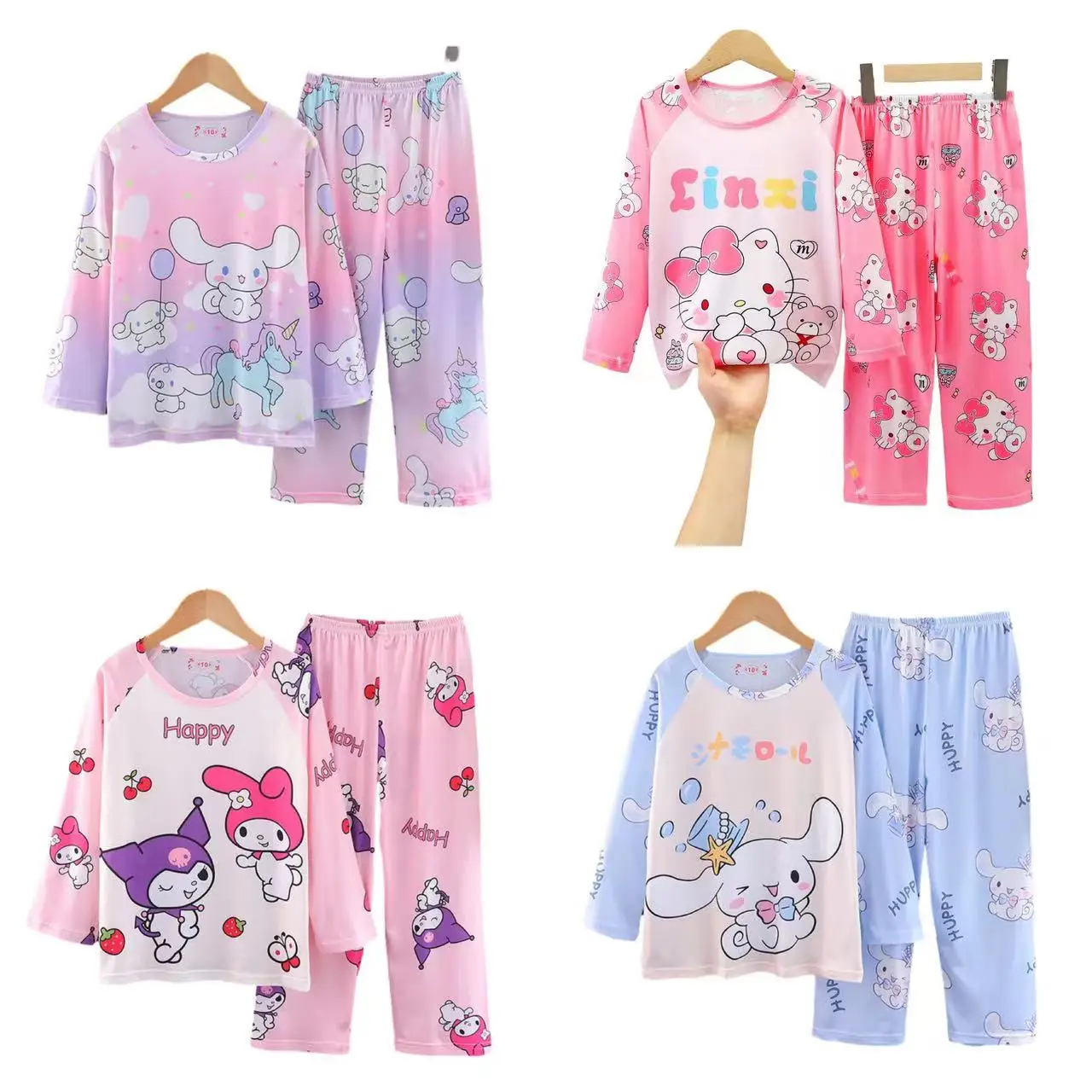 2023 Kawaii Sanrioed Children Pajamas Cinnamoroll Cute Anime Kuromi My Melody Girls Boys Sleepwear Spring Summer Home Suit Gifts summer boys