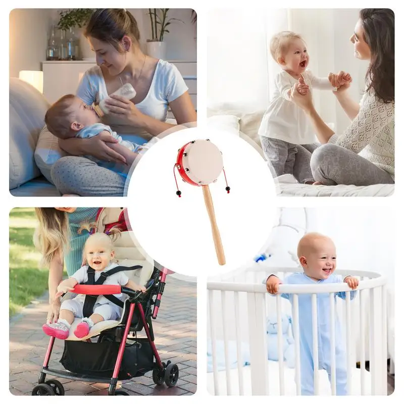 Rattle-drum Wooden Shaking Drum Handheld Musical Instruments for Baby Kid Child Toy wooden rattle drum