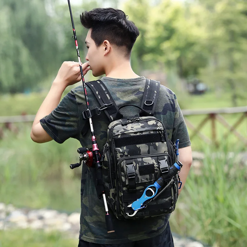 

Lure Fishing Bag Waterproof Fishing Tools Backpack Climbing Hiking Sports Backpack Multi-functional Outdoor Camo Shoulder Bag