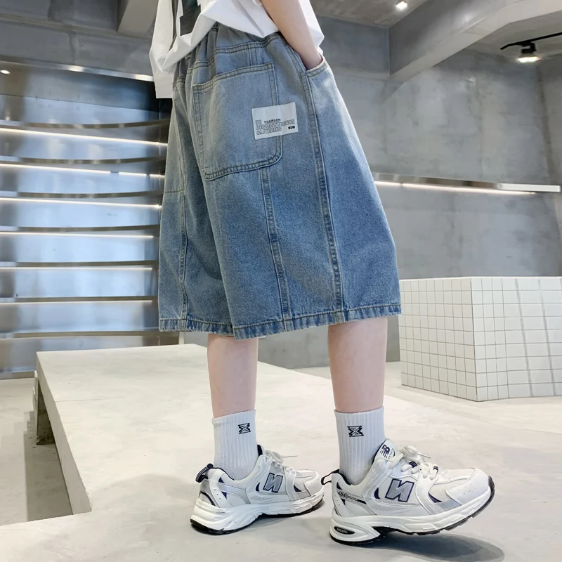 클래식 키즈 데님 반바지 남아용 루즈핏 그라데이션 여름 반바지 십대 아동 캐주얼 무릎 길이 청바지 5 7 9 11 13 14세