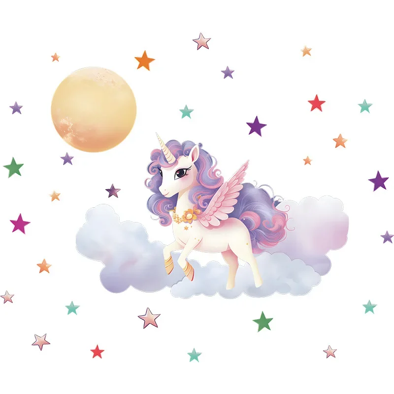 

Cartoon Fantasy Unicorn Clouds Moon Stars Luminous Stickers Home Kid's Bedroom Self-adhesive Decorative Wall Stickers Decal