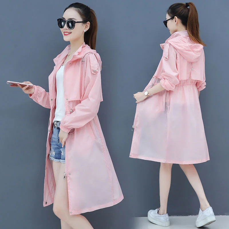 Women Sun Protection Clothing Mid-length Hooded Coat 2022 Summer Female New Thin White Jacket Popular Fairy Long Windbreaker