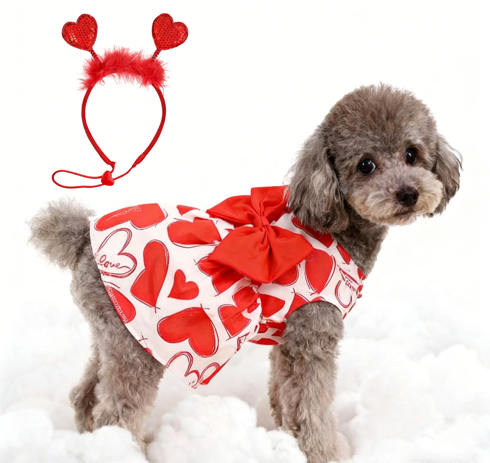 Ropa para mascotas de San Valentín | Tres tipos de lindos vestidos de princesa con estampado de amor para mascotas pequeñas y medianas, combinados con_voghion.com