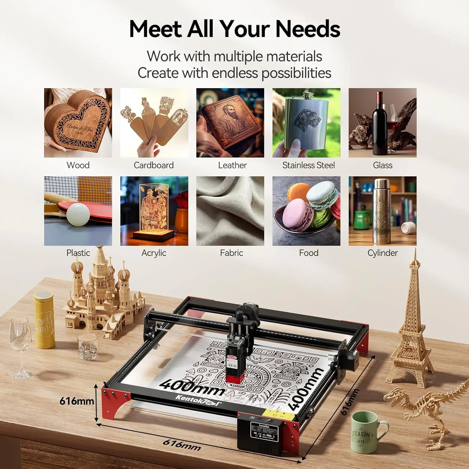 Laser Engraver, LE400PRO 50W Laser Engraving Machine for Beginners, 5.5W 400x400mm Large Working Area High Precision Laser Engra