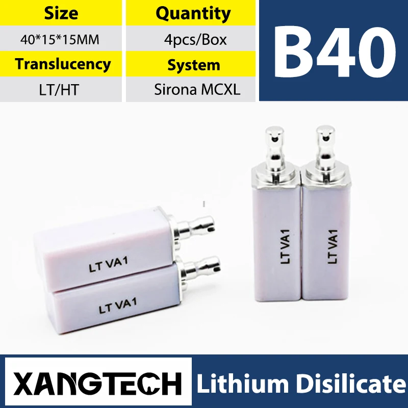 

XANGTECH Lithium Disilicate Blocks Emax Glass Ceramic B40 Dental Cad Cam HT/LT(4 pieces) Material For Lab