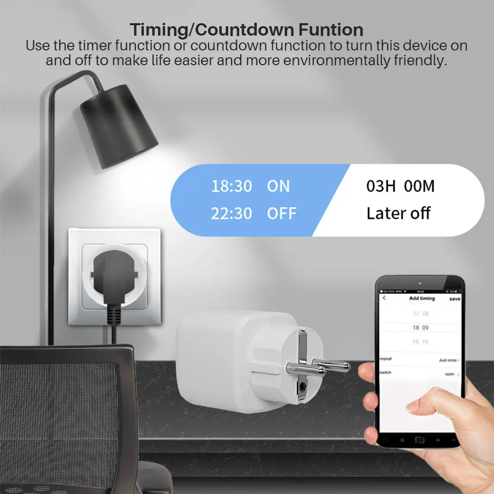Smart Socket Tuya WiFi 16A/20A EU with Power Monitor Timing Support Alexa Google Home