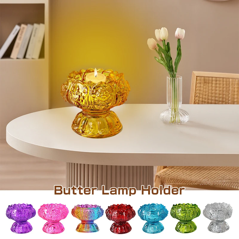 

Colorful Crystal Glazed Lamp Holder Household Candle Lamp Holder For Buddha Eight Auspicious Lights Buddha Hall Ornaments