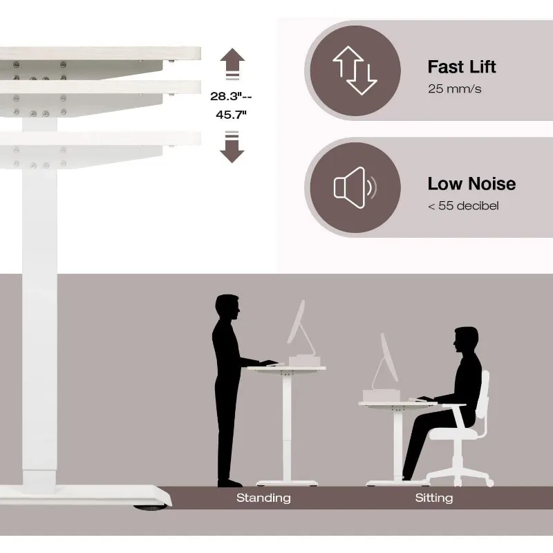 Height Adjustable Electric Standing Desk, 55 x 28 inch standing desk, T-shaped metal stand (white) 6