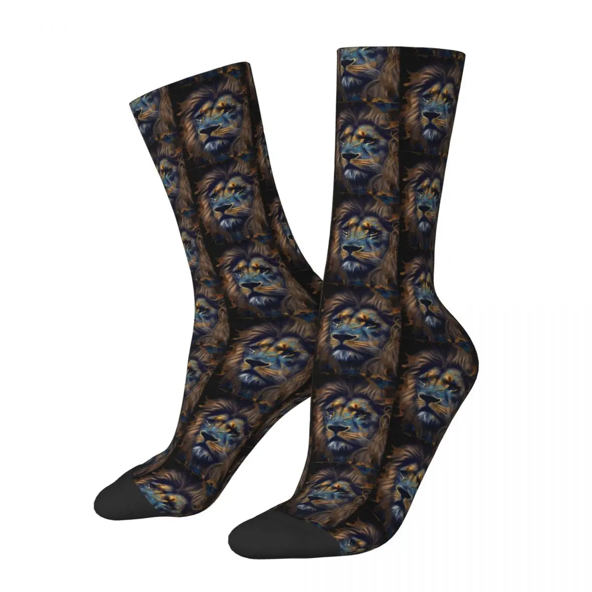 

Fierce And Fuzzy Lion In Metallic Gold Golden Lion And Damask Unisex Winter Socks Hiking Happy Socks street style Crazy Sock