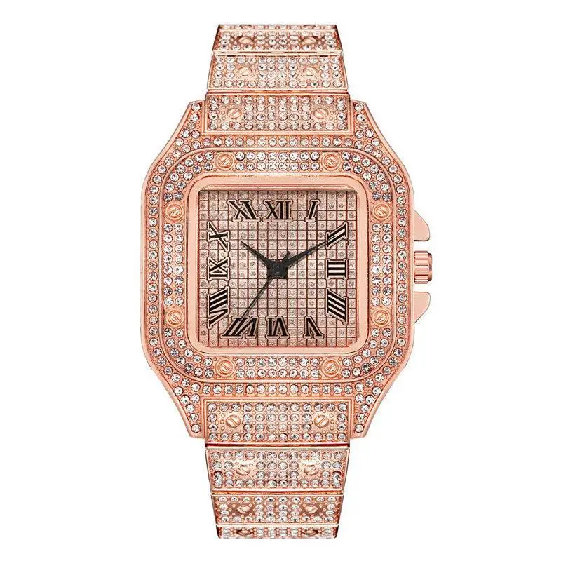 Luxury Wrist Watch Diamond Men Women Gold Ladies Rhinestone Unisex Bracelet