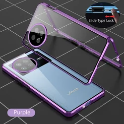 360° Protection Magnetic Metal - Glass Case with Double - Sided Adsorption for VIVO Y03T (PURPLE)