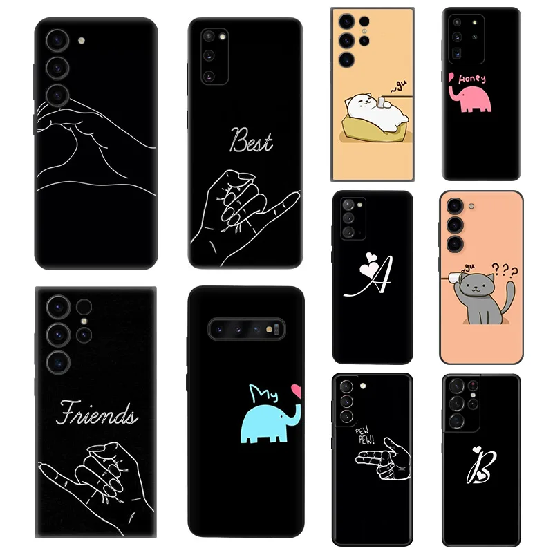 Ragazze Bff Best Friends Forever Silicone Custodie Per Telefoni Nere Per Samsung Galaxy S23 Ultra 5G S22 S21 S20 Fe Plus Note 20 10 9 8 S10
